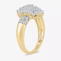 Womens 1 CT. T.W. Lab Grown White Diamond 10K Gold Cluster Side Stone Cocktail Ring