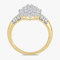 Womens 1 CT. T.W. Lab Grown White Diamond 10K Gold Cluster Side Stone Cocktail Ring