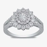 Womens 1 CT. T.W. Lab Grown White Diamond 10K Gold Side Stone Cocktail Ring