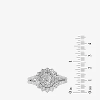 Womens 1 CT. T.W. Lab Grown White Diamond 10K Gold Side Stone Cocktail Ring