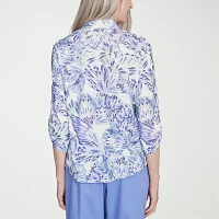 Alfred Dunner Santa Fe Womens 3/4 Sleeve Button-Down Shirt