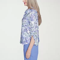 Alfred Dunner Santa Fe Womens 3/4 Sleeve Button-Down Shirt