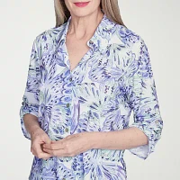Alfred Dunner Santa Fe Womens 3/4 Sleeve Button-Down Shirt