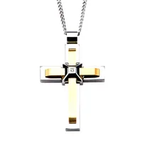 Mens Lab Created Cubic Zirconia Stainless Steel Cross Pendant Necklace