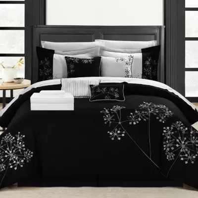 Chic Home Floral Embroidery 12-pc Comforter Set