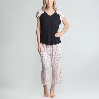 Muk Luks Womens V-Neck Short Sleeve 2-pc. Pant Pajama Set