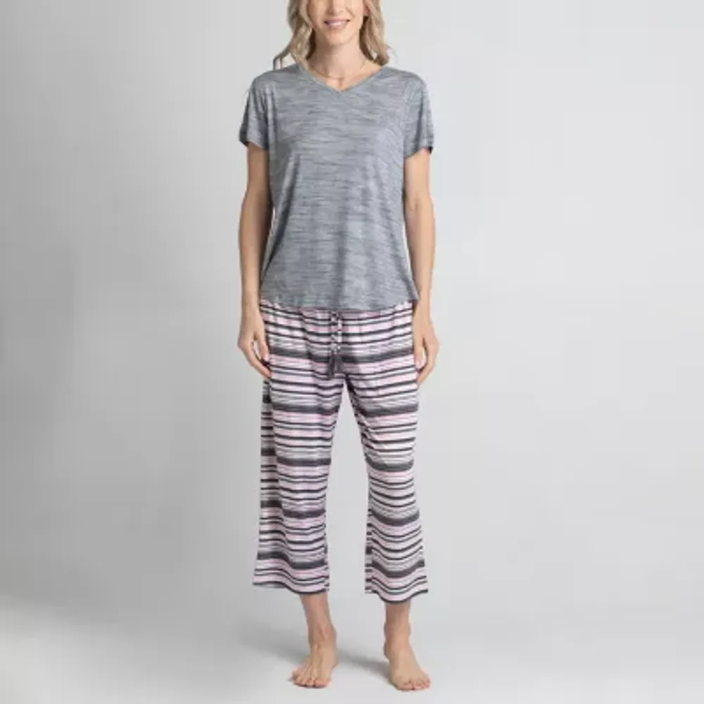 Muk Luks Womens Round Neck Short Sleeve 3-pc. Pant Pajama Set