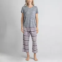 Muk Luks Womens Round Neck Short Sleeve 3-pc. Pant Pajama Set