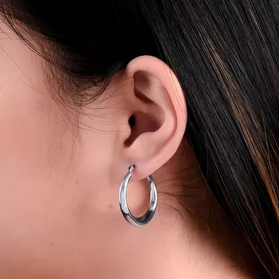 Sterling Silver Thick Hoop Earrings