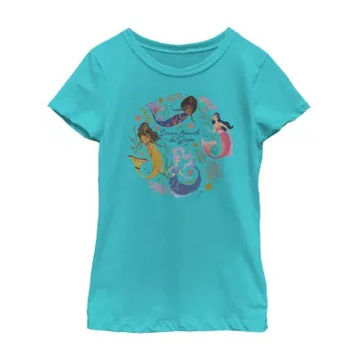 Disney Collection Little & Big Girls Crew Neck Short Sleeve Ariel The Mermaid Graphic T-Shirt