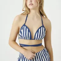Forever 21 Juniors Striped Bra Top Womens Sleeveless Fitted Button-Down Shirt