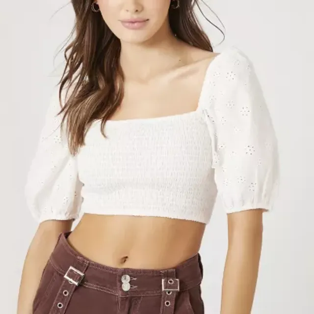 Forever 21 Womens Scoop Neck Long Sleeve Crop Top Juniors - JCPenney