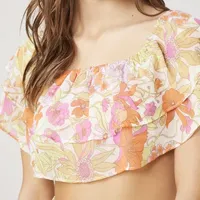 Forever 21 Printed Off The Shoulder Top Womens Short Sleeve Crop Juniors