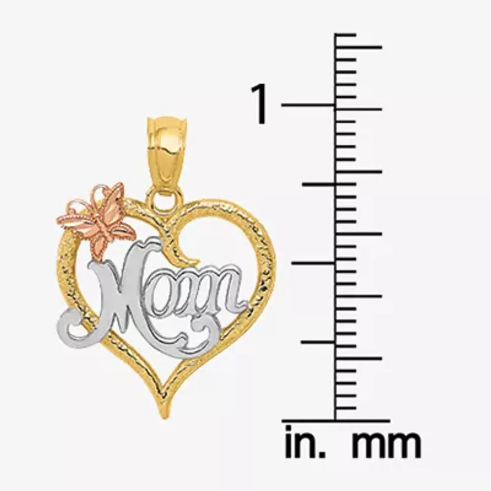 "Mom" Womens 14K Two Tone Gold Heart Pendant