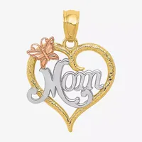 "Mom" Womens 14K Two Tone Gold Heart Pendant