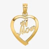 "#1 Mom" Womens 14K Gold Heart Pendant