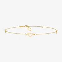 14K Gold 9 Inch Solid Box Heart Ankle Bracelet