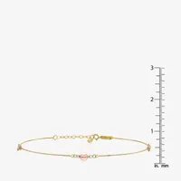 14K Tri-Color Gold 9 Inch Solid Box Heart Ankle Bracelet