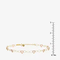 14K Two Tone Gold 9 Inch Hollow Link Heart Ankle Bracelet