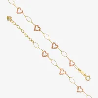 14K Two Tone Gold 9 Inch Hollow Link Heart Ankle Bracelet