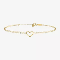 14K Gold Inch Solid Link Heart Ankle Bracelet