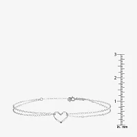 14K White Gold 9 Inch Solid Link Heart Ankle Bracelet