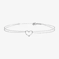 14K White Gold 9 Inch Solid Link Heart Ankle Bracelet