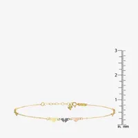 14K Tri-Color Gold 9 Inch Solid Link Heart Ankle Bracelet