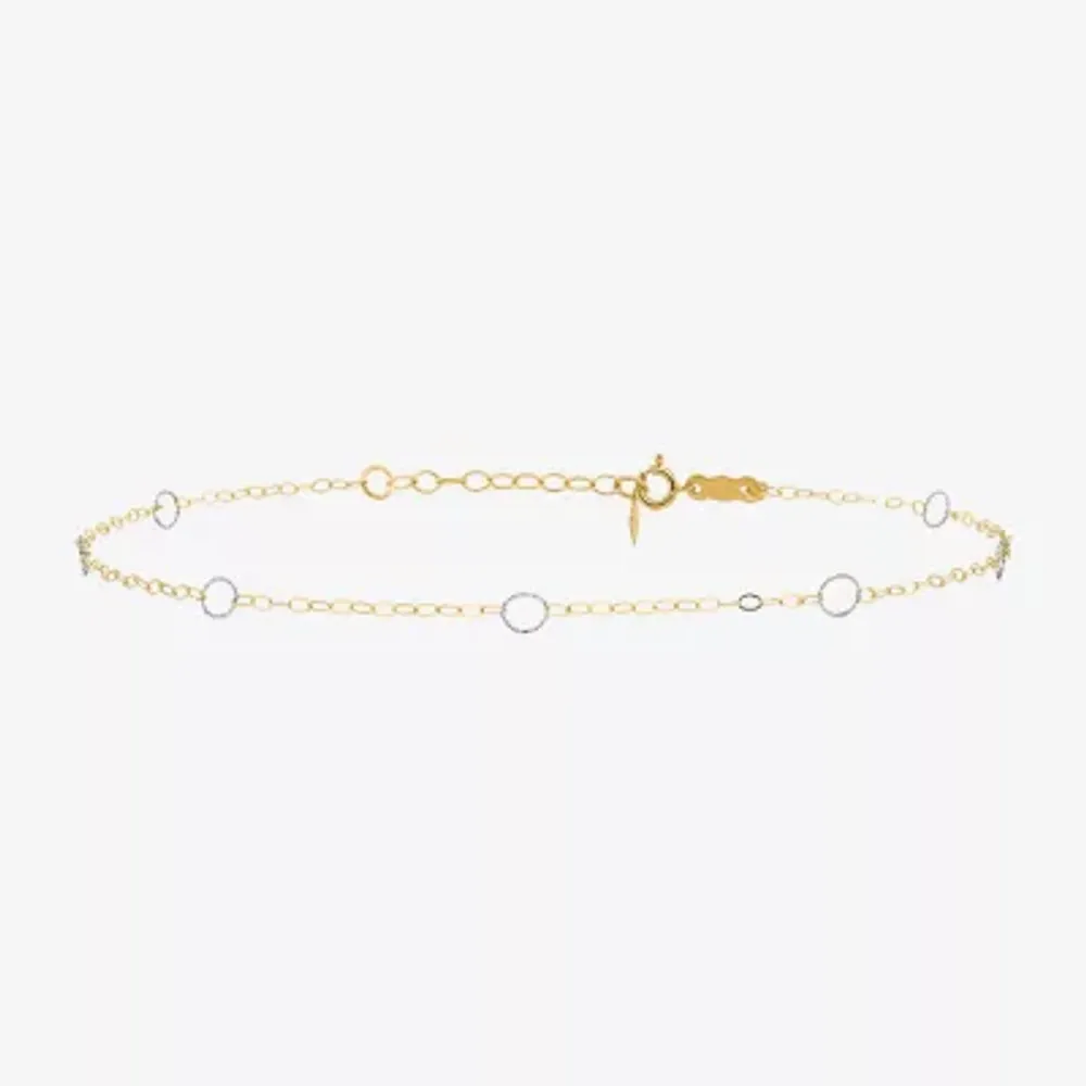 14K Two Tone Gold 9 Inch Solid Link Round Ankle Bracelet