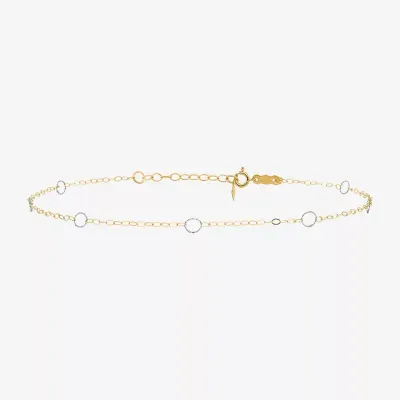 14K Two Tone Gold 9 Inch Solid Link Round Ankle Bracelet