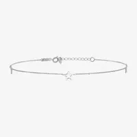 14K White Gold 9 Inch Solid Cable Star Ankle Bracelet