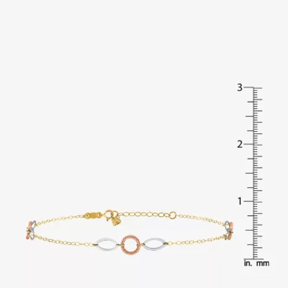 14K Tri-Color Gold 10 Inch Solid Link Oval Ankle Bracelet