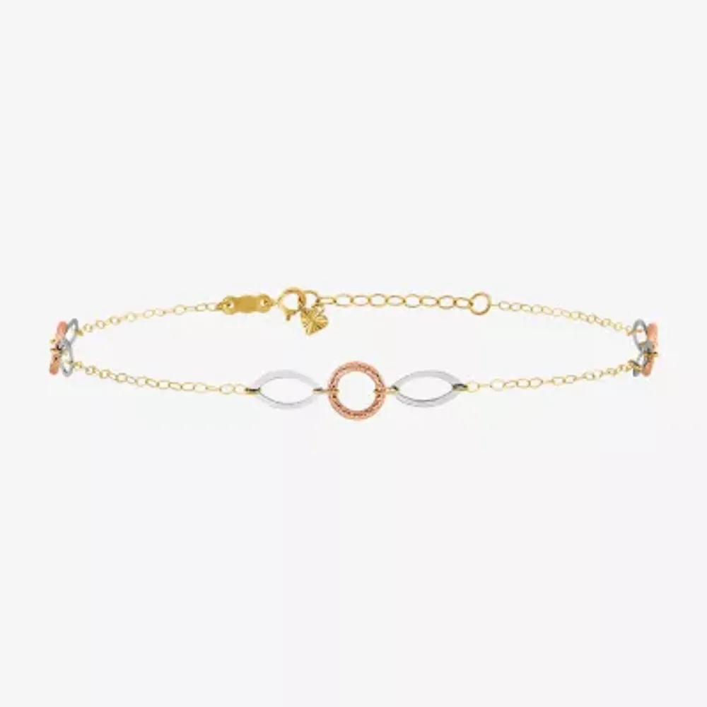 14K Tri-Color Gold 10 Inch Solid Link Oval Ankle Bracelet