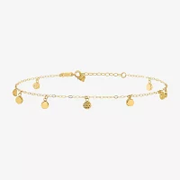 14K Two Tone Gold 10 Inch Hollow Link Round Ankle Bracelet