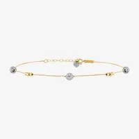 14K Two Tone Gold Inch Solid Bead Ankle Bracelet