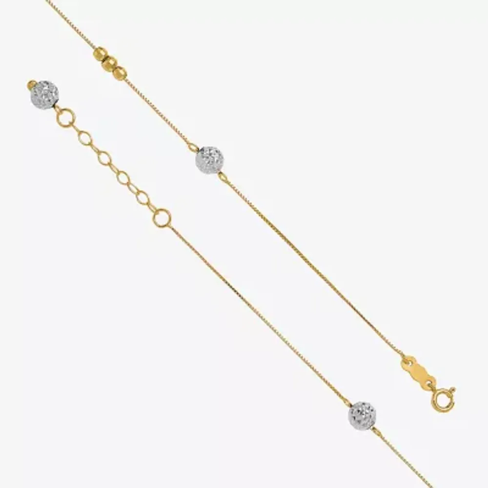 14K Two Tone Gold Inch Solid Bead Ankle Bracelet