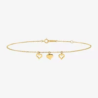 14K Gold Inch Solid Cable Heart Ankle Bracelet