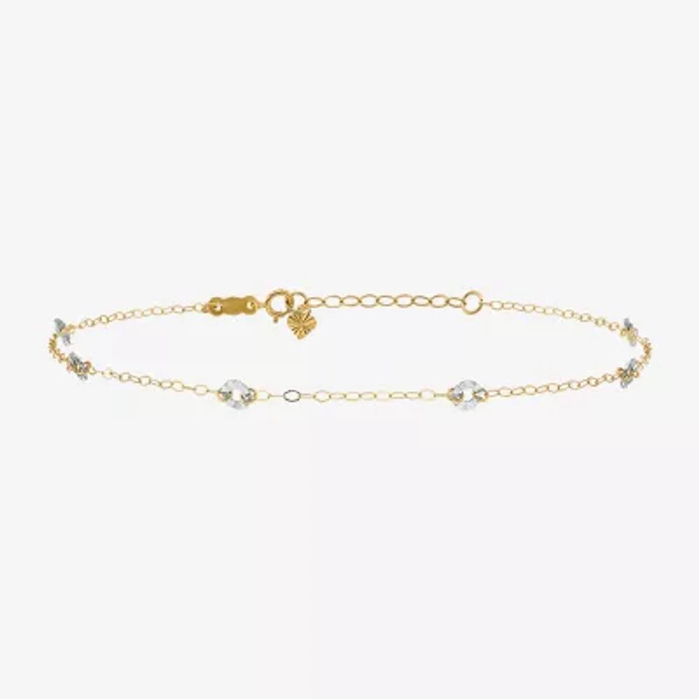 14K Two Tone Gold 9 Inch Solid Link Oval Ankle Bracelet