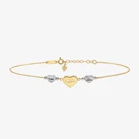 "Mom" 14K Two Tone Gold 9 Inch Solid Rope Heart Ankle Bracelet