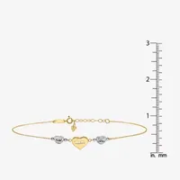 "Mom" 14K Two Tone Gold 9 Inch Solid Rope Heart Ankle Bracelet