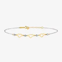 14K Two Tone Gold Inch Solid Link Heart Ankle Bracelet