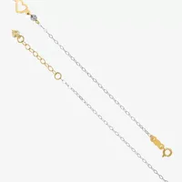 14K Two Tone Gold Inch Solid Link Heart Ankle Bracelet