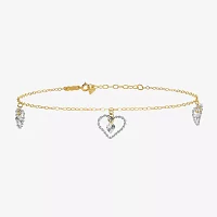 14K Two Tone Gold Inch Solid Link Heart Ankle Bracelet