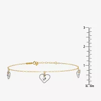 14K Two Tone Gold Inch Solid Link Heart Ankle Bracelet