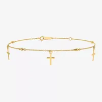 14K Gold 9 Inch Solid Cable Cross Ankle Bracelet