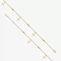 14K Gold 9 Inch Solid Cable Cross Ankle Bracelet