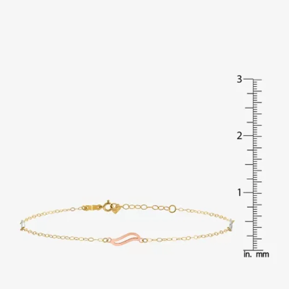 14K Tri-Color Gold Inch Solid Link Ankle Bracelet