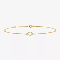 14K Gold Inch Solid Cable Heart Ankle Bracelet