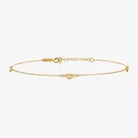 14K Gold Inch Solid Cable Heart Ankle Bracelet