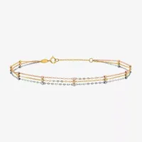 14K Tri-Color Gold 10 Inch Semisolid Cable Ankle Bracelet